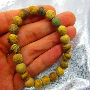 Picture Jasper Matte 8mm Round 7" Stretchy Gemstone Bracelet
